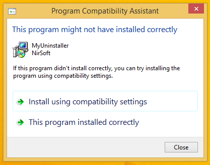 Wyłącz komunikat „Ten program mógł nie zostać poprawnie zainstalowany”