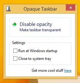 Deaktivieren Sie die Transparenz der Taskleiste in Windows 8 und Windows 8.1 mit dieser Freeware