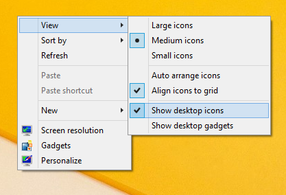 Hvordan vise klassiske skrivebordsikoner på skrivebordet i Windows 8.1
