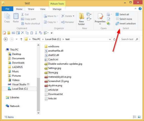 Comment inverser la sélection dans l'Explorateur de fichiers de Windows 8.1