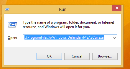 Cum se execută Windows Defender direct în Windows 8 sau se creează o comandă rapidă pentru executarea acestuia
