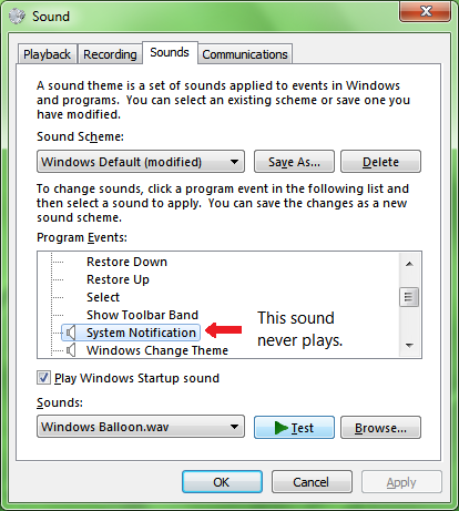 修正：Windowsがトレイバルーンのヒントに対して音を出さない（通知）