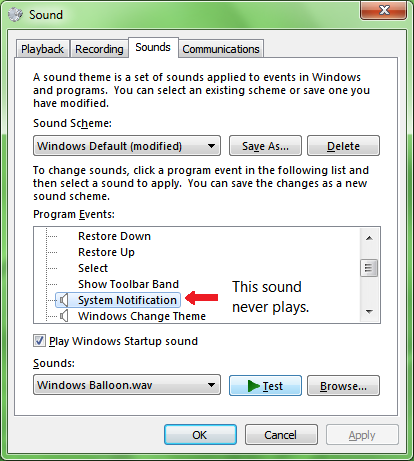 CORRECTIF: Windows ne lit aucun son pour les astuces des bulles de plateau (notifications)