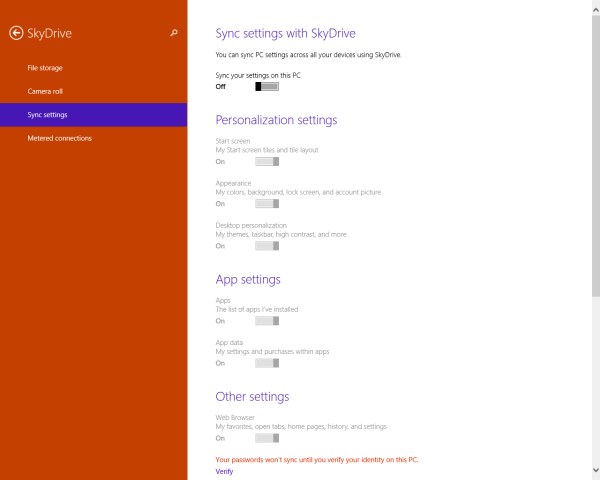 Windows 8.1의 SkyDrive에서 개인 설정을 삭제하는 방법