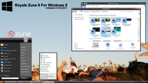 Style visuel du thème Zune pour Windows 8