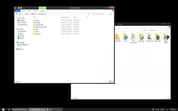 Windows 8-Standarddesign mit weißem Text in den Titelleisten