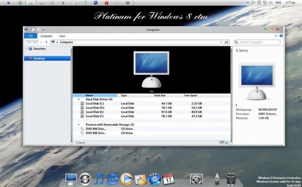 Platinum Visual Style teema Windows 8 jaoks