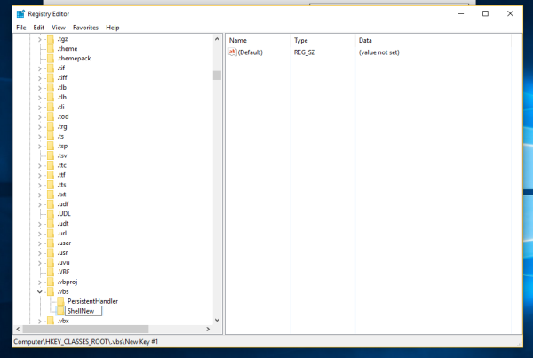 Tilføj VBScript-fil (* .vbs) til den nye menu i File Explorer