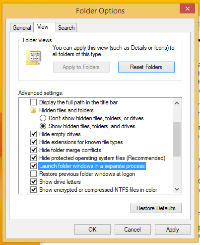 Kuinka käynnistää Explorer erillisessä prosessissa Windows 8.1: ssä, Windows 8: ssa ja Windows 7: ssä