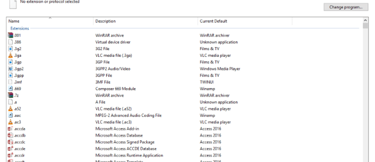 Kuinka liittää tiedostotyypit ohjelmiin Windows 10: ssä