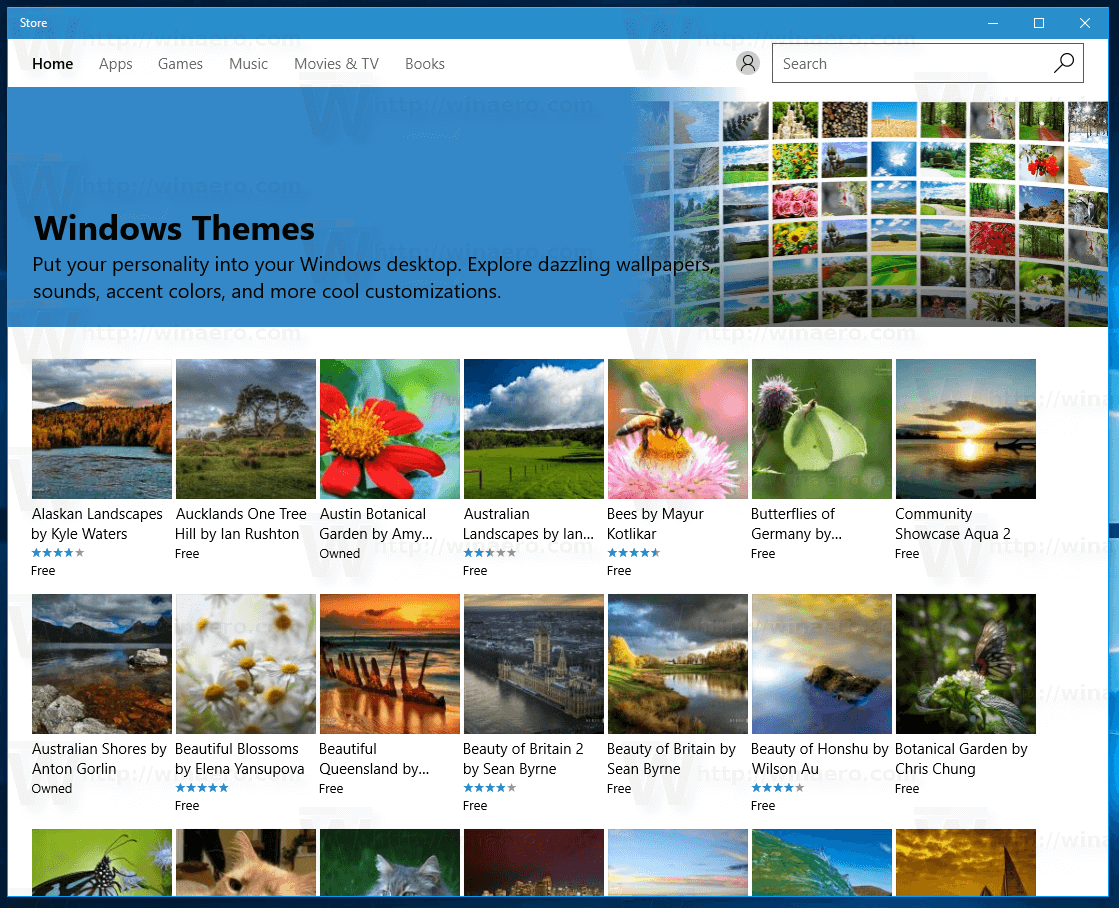 Microsoft voegt 4K-thema's voor Windows 10 toe aan de Microsoft Store