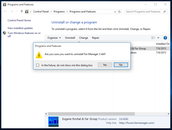 Comment restaurer l'invite de confirmation de désinstallation dans Programmes et fonctionnalités