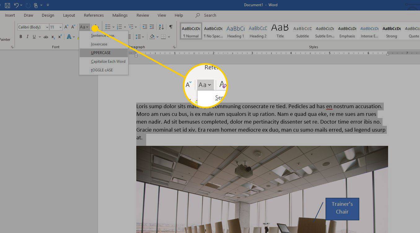 Tasto di scelta rapida maiuscolo di Microsoft Word