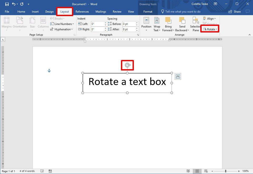 Come ruotare il testo in Word