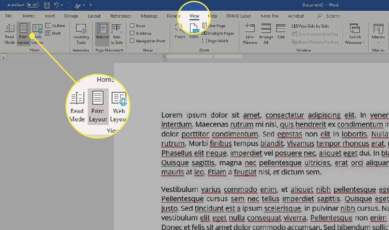 Sådan viser du linealen i Word