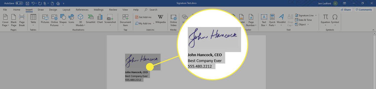 वर्ड में सिग्नेचर कैसे डालें